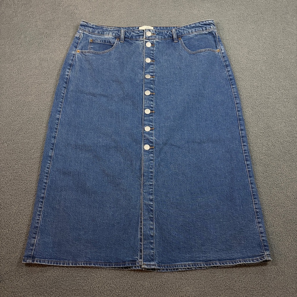 Universal Thread Denim Skirt Womens 17 Blue Button Front A-Line Midi Casual